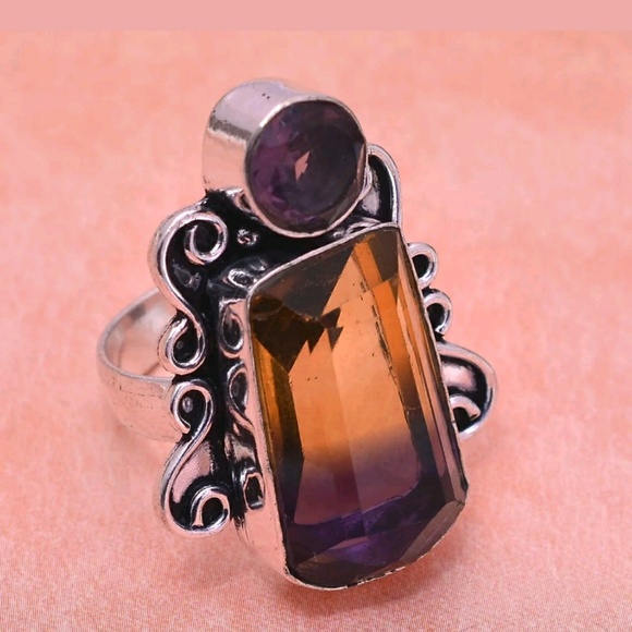 Jewelry - Genuine Amethyst and Amatriene 925 Silver Ring💜💛